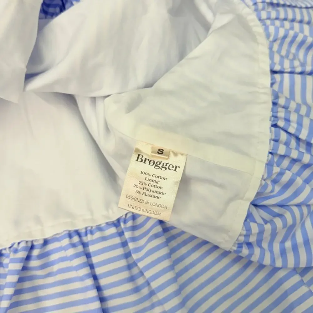 BROGGER Cotton Poplin Blue Striped Babydoll Top size Small NWT